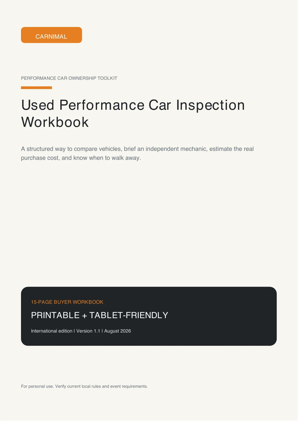 Preview page from the Used Performance Car Inspection Workbook